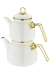 OMS COLLECTION - 10800 Harem 3 Parça Paslanmaz Çelik Emaye Çaydanlık Krem Rengi OMS COLLECTION - 10800 Harem 3 Parça Paslanmaz Çelik Emaye Çaydanlık Krem Rengi