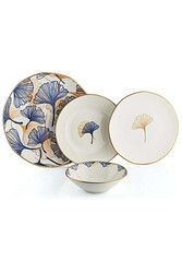 OMS COLLECTION - Oms Collection - Blue Ginkgo 24 Parça Premium Kalite Porselen Yemek Takımı Gold ( 11106 )
