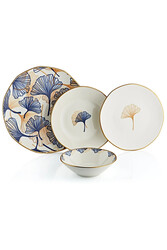 Oms Collection - Blue Ginkgo 24 Parça Premium Kalite Porselen Yemek Takımı Gold ( 11106 ) - Thumbnail