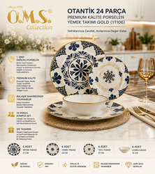 Oms Collection - Otantik 24 Parça Premium Kalite Porselen Yemek Takımı Gold ( 11106 ) - Thumbnail