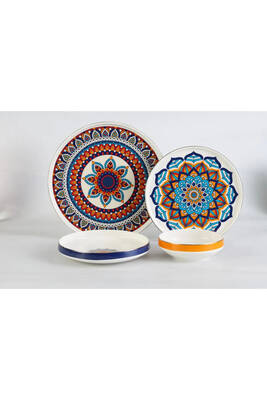11159 - Tanzanite - 24 Parça, Etnik, Modern, Çağdaş Tasarımlı 1. Sınıf Porselen Yemek Takımı