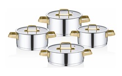 OMS COLLECTION - 1137-G - 8 Parça, İndüksiyonlu Ocak Uyumlu, Kalın Taban, Ağır 1. Sınıf Paslanmaz Çelik Tencere Seti, Gümüş Gövde, Gold Detay OMS COLLECTION - 1137-G - 8 Parça, İndüksiyonlu Ocak Uyumlu, Kalın Taban, Ağır 1. Sınıf Paslanmaz Çelik Tencere Seti, Gümüş Gövde, Gold Detay