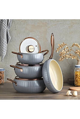12001 - ALLURE - Pure CERAMIC - 7 Parça - Biogranit, Seramik, Set, Antrasit Gövde, Bakır Detay
