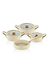 12001 - ALLURE - Pure CERAMIC - 7 Parça - Biogranit, Seramik Tencere, Seti, Krem Gövde, Gold Detay - Thumbnail