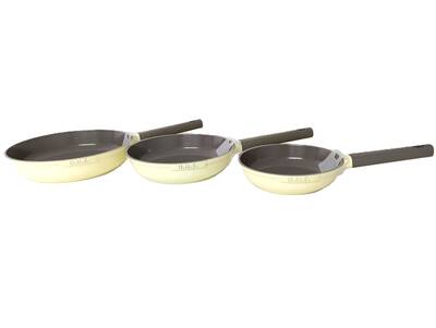 15016 - 3 Parça, İndüksiyonlu Ocak Uyumlu, Döküm, Seramik, ( 20 - 24 - 28 Cm ) Tava Seti Krem Rengi