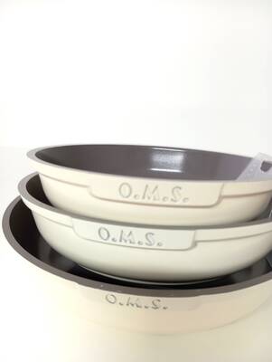 15016 - 3 Parça, İndüksiyonlu Ocak Uyumlu, Döküm, Seramik, ( 20 - 24 - 28 Cm ) Tava Seti Krem Rengi