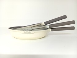 15016 - 3 Parça, İndüksiyonlu Ocak Uyumlu, Döküm, Seramik, ( 20 - 24 - 28 Cm ) Tava Seti Krem Rengi - Thumbnail