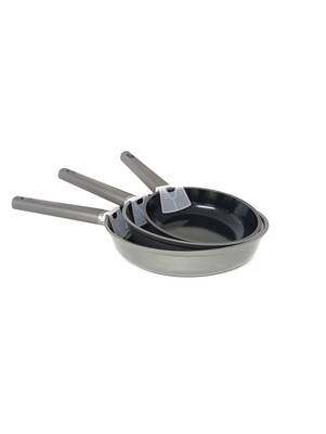 15016 - 3 Parça, İndüksiyonlu Ocak Uyumlu, Döküm, Seramik, ( 20 - 24 - 28 Cm ) Tava Seti Siyah