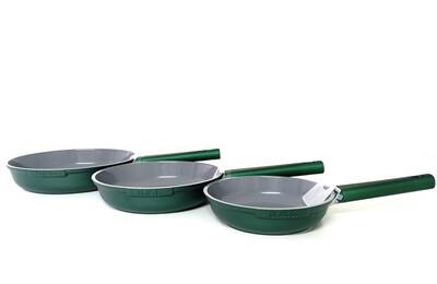 15016 - 3 Parça, İndüksiyonlu Ocak Uyumlu, Döküm, Seramik, ( 20 - 24 - 28 Cm ) Tava Seti Yeşil