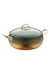 2 Parça, Isıya Dayanıklı Kapaklı, 22x10,5 Cm - 3,5 Litre- Gold Gövde, Gold Detay - Thumbnail