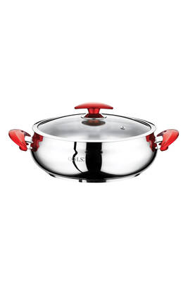2032L - 2 Parça - Paslanmaz Çelik, İndüksiyonlu, 30x10 Cm - 7,10 Litre, Basık Tencere, Gümüş Renk