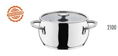 2100 - 2 Parça İndüksiyonlu Ocak Uyumlu, 1. Sınıf Paslanmaz Çelik, 22x13 Cm - 4,30 Litre, Derin Tencere Gümüş Gövde, Gümüş Detay