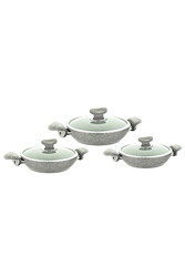 OMS COLLECTION - 3004 - 6 Parça Bio Granit (18 - 20 - 22 Cm ) Kapaklı, Sahan Takımı Gri Gövde, Gri Detay OMS COLLECTION - 3004 - 6 Parça Bio Granit (18 - 20 - 22 Cm ) Kapaklı, Sahan Takımı Gri Gövde, Gri Detay