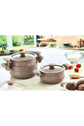 OMS COLLECTION - 3027 - 6 Parça Biogranit Ergonomik Güveç Seti, Sütlü Kahve Rengi Gövde Sütlü Kahve Rengi Detay OMS COLLECTION - 3027 - 6 Parça Biogranit Ergonomik Güveç Seti, Sütlü Kahve Rengi Gövde Sütlü Kahve Rengi Detay