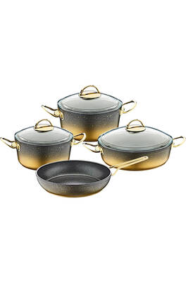 3035 - 7 Parça - Bio Granit, Pfoa Ve Ptfe Free Tencere Tava Seti Gold