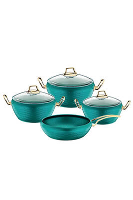 3058-g Mermaid Tencere Seti Mentol Gold