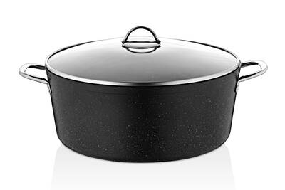 3109 - 2 Parça - Biogranit, 34x13,5 Cm - 11 Litre, Büyük, Derin Tencere Siyah Gövde, Platin Detay