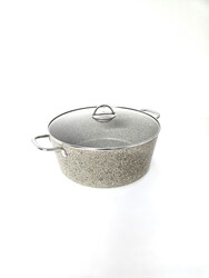 3109 - 2 Parça - Biogranit, 36x14,5 Cm - 13 Litre, Büyük, Derin Tencere Kum Beji Gövde, Platin Detay - Thumbnail