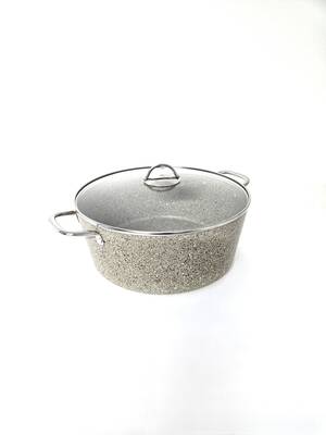3109 - 2 Parça - Biogranit, 36x14,5 Cm - 13 Litre, Büyük, Derin Tencere Kum Beji Gövde, Platin Detay