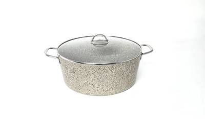 3109 - 2 Parça - Biogranit, 36x14,5 Cm - 13 Litre, Büyük, Derin Tencere Kum Beji Gövde, Platin Detay