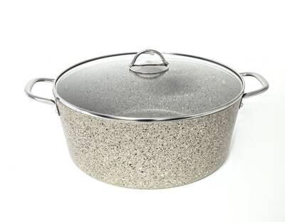 3109 - 2 Parça - Biogranit, 36x14,5 Cm - 13 Litre, Büyük, Derin Tencere Kum Beji Gövde, Platin Detay