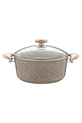3110 - 2 Parça - Biogranit - 28x13 Cm 6,95 Litre - Derin Tencere, Sütlü Kahve Gövde ve Detay