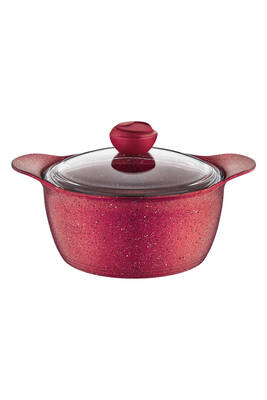 3120 - 2 Parça - Bio Granit Döküm, 28x14 Cm - 7,5 Lt. Derin Tencere Kırmızı Gövde, Kırmızı Detay