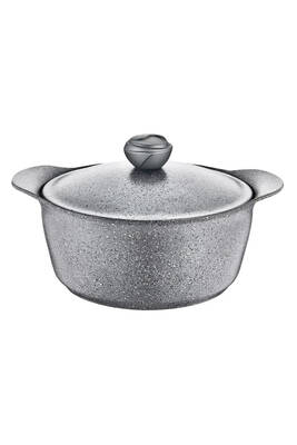 3120 - 2 Parça, Biogranit, 26x13 Cm-5,6 Lt. Sağlıklı, Cam Kapak, Derin Tencere, Gri Gövde, Gri Detay