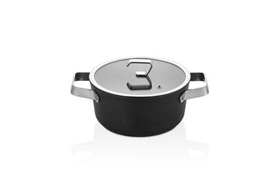 3170 - Fuerte Peek - 2 Parça Ekstra Güçlü Biogranit, 20x10 Cm - 2,6 Litre Derin Tencere Siyah Gövde, Platin Detay