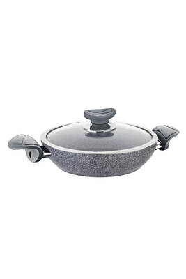 3214 - 2 Parça, Biogranit, Çerçeveli Kapaklı, 22x5 Cm - 1,5 Litre Sahan-Tava Gri Gövde, Gri Detay
