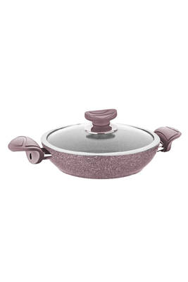 3214 - 2 Parça, Biogranit, Kapaklı, 18x5 Cm - 1,0 Litre Sahan-Tava - Pembe Gövde, Pembe Detay
