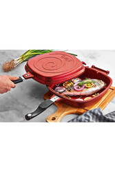 3224 7 Parça Bio Granit Multi Cooker, Çok Amaçlı Tencere Tava Seti 26x26 Cm Kırmızı - Thumbnail