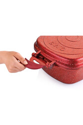 3224 7 Parça Bio Granit Multi Cooker, Çok Amaçlı Tencere Tava Seti 26x26 Cm Kırmızı - Thumbnail
