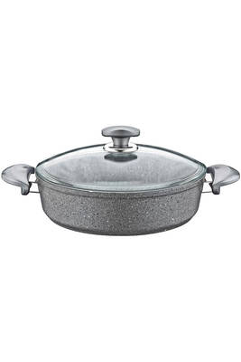 3310 - 2 Parça Bio Granit, Dayanıklı Cam Kapak, 22x7 Cm - 2,3 Litre Tencere Gri Gövde, Gri Detay
