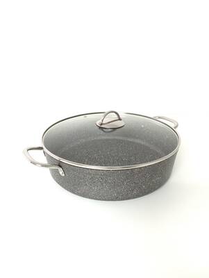 3312 - 2 Parça - Biogranit, 34x9,5 Cm - 7,3 Litre, Büyük, Derin Tencere Gri Gövde, Platin Detay
