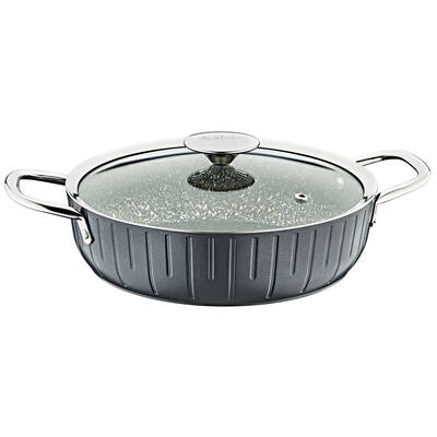 3318 - Colonna - 2 Parça, Biogranit 26x7 Cm - 4,0 Litre Karnıyarık & Pilav Basık Tencere Antrasit Gövde, Platin Detay