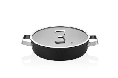 3370 - Fuerte Peek - 2 Parça Ekstra Güçlü Biogranit, 24x7,5 Cm - 2,75 Litre Basık Tencere Siyah Gövde, Platin Detay