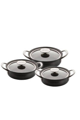 3724 - 6 Parça, Bio Granit, Sağlıklı, Bakraç Model Sahan Seti Siyah Gövde, Platin Detay