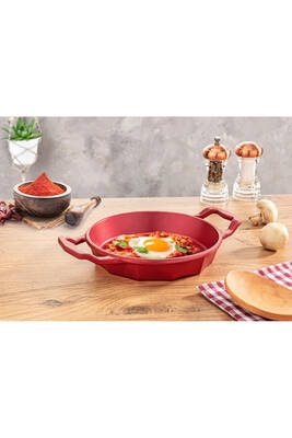 3726 - 4 Parça, (18-22 Cm) - Cam Kapaklı, Bio Granit, Döküm, Sahan Seti Kırmızı Gövde, Platin Detay