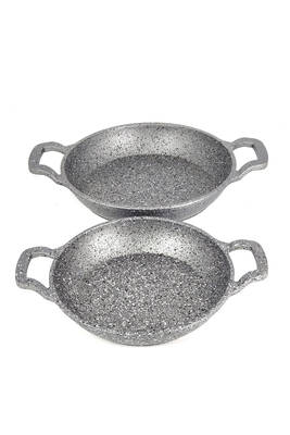 3728 - 2 Parça - Döküm, Bio Granit, ( 16 ve 20 Cm ) Sahan Seti, Gri Renk