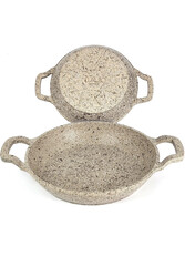 3728 - 2 Parça - Döküm, Bio Granit, ( 16 ve 20 Cm ) Sahan Seti, Kum Beji Rengi - Thumbnail