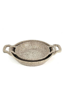 3728 - 2 Parça - Döküm, Bio Granit, ( 16 ve 20 Cm ) Sahan Seti, Kum Beji Rengi