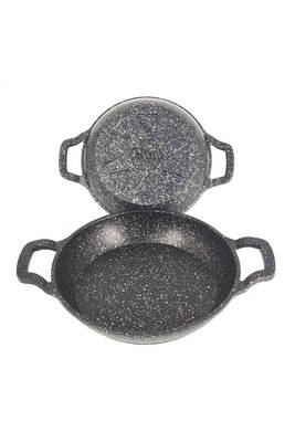 3728 - 2 Parça - Döküm, Bio Granit, ( 16 ve 20 Cm ) Sahan Seti, Siyah Renk