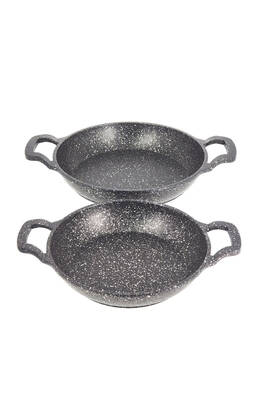 3728 - 2 Parça - Döküm, Bio Granit, ( 16 ve 20 Cm ) Sahan Seti, Siyah Renk