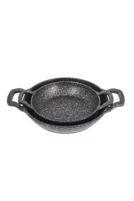 3728 - 2 Parça - Döküm, Bio Granit, ( 16 ve 20 Cm ) Sahan Seti, Siyah Renk