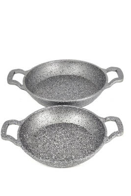 3729 - 2 Parça - Döküm, Bio Granit, ( 18 Ve 22 Cm ) Sahan Seti, Gri Renk