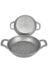 3729 - 2 Parça - Döküm, Bio Granit, ( 18 Ve 22 Cm ) Sahan Seti, Gri Renk - Thumbnail