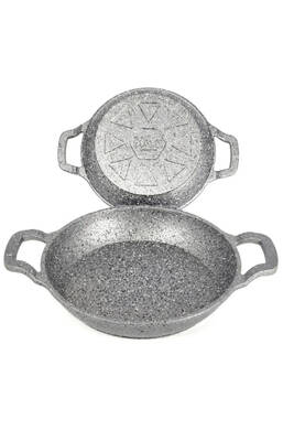 3729 - 2 Parça - Döküm, Bio Granit, ( 18 Ve 22 Cm ) Sahan Seti, Gri Renk