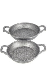 3729 - 2 Parça - Döküm, Bio Granit, ( 18 Ve 22 Cm ) Sahan Seti, Gri Renk - Thumbnail