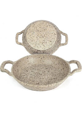3729 - 2 Parça - Döküm, Bio Granit, ( 18 Ve 22 Cm ) Sahan Seti, Kum Beji Rengi